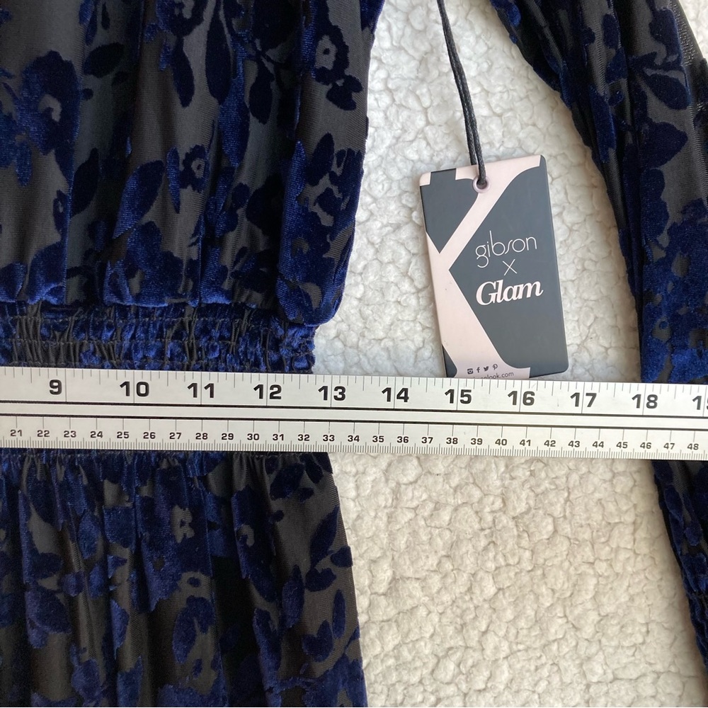 NWT gibson X Glam Women's black with blue velvet floral print dress, Sz M - Picture 10 of 17